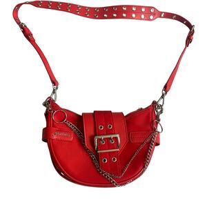 Ganni Red, Buckle, Chain Attachment, Saddle/Crossbody Bag